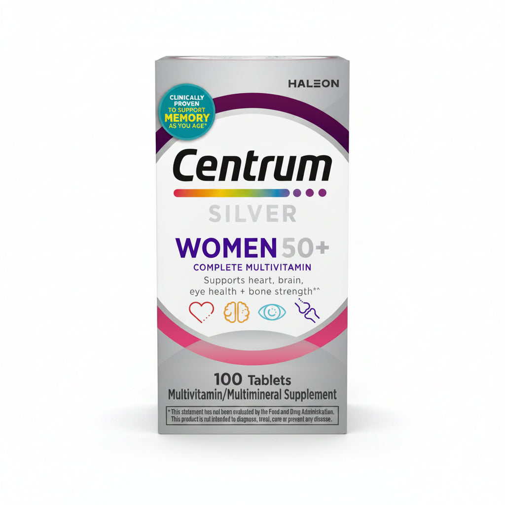 Centrum Silver Women 50+ multivitamin supplement box on a white background
