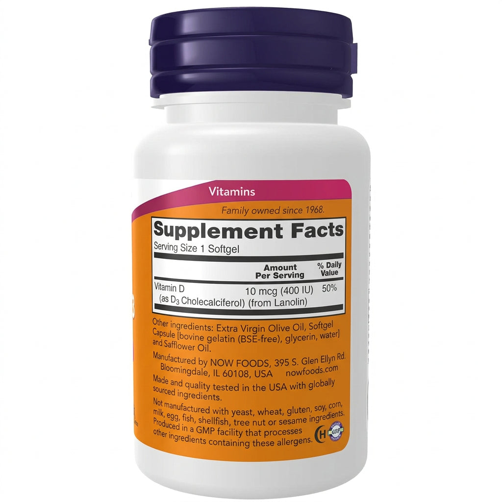 NOW Vitamin D-3 400IU, 180 ct