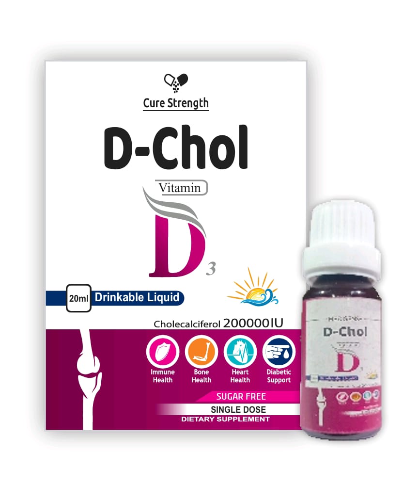 D-Chol Vitamin D3 Drinkable Liquid (Cholecalciferol 200,000 IU) – 20ml | Supports Bone, Immune & Heart Health – Sugar-Free Single Dose