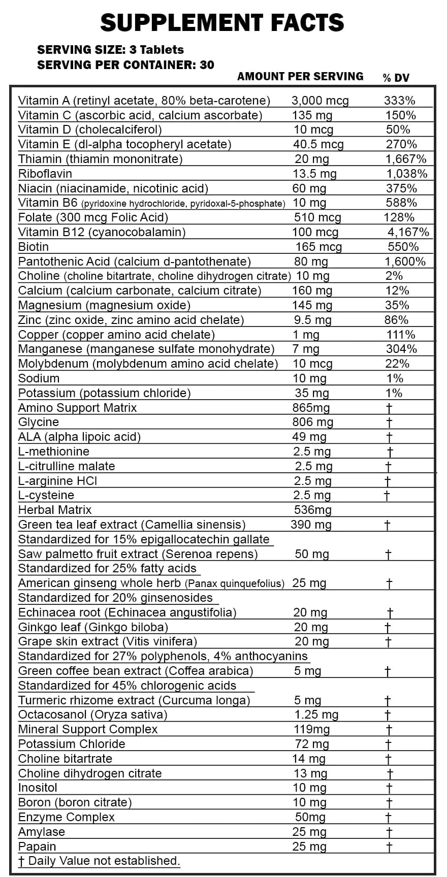 MUSCLE TECH MULTIVITAMIN 90 TABLETS 30 SERVINGS
